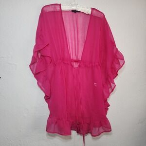 Club Z Collection Kaftan Top Womens Medium Raspberry Pink Ruffle Tassel 5656-452